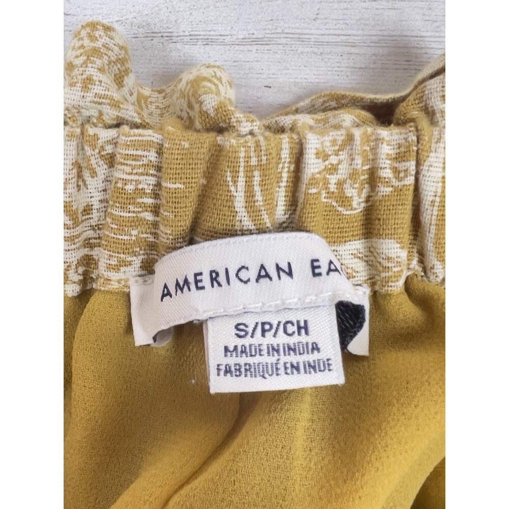 American Eagle Womens Pull On Pants Size S Mustard Yellow Palm Tree Print Wide L - Picture 4 of 9